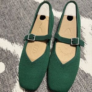 Vivaia Square Toe Mary Jane Flats, Green